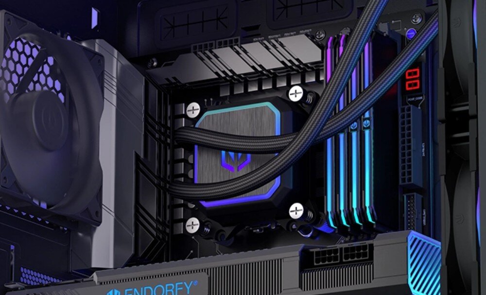 Komputer MAD DOG ENDORFY700ARGB-A01WR32 R7-9700X 32GB RAM 1TB SSD Radeon RX7800XT Wi-Fi Windows 11 Home chłodzenie wodne temperatura pompa wentylatory