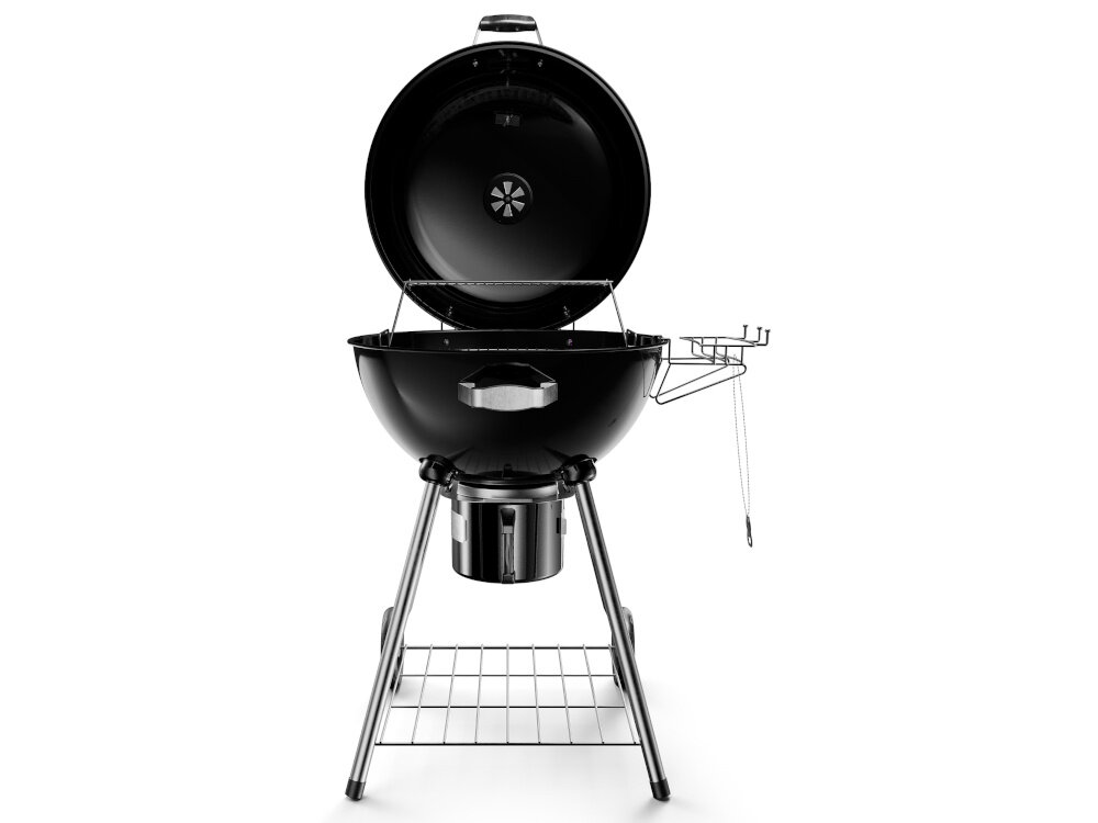 Grill węglowy KOLER Ember C2 grill widczony z porzodu z otwartą pokrywą owalny kocioł w całości z wysokiej jakości stali zabezpieczonej emalią porcelanową odporność na zarysowania wytrzymały