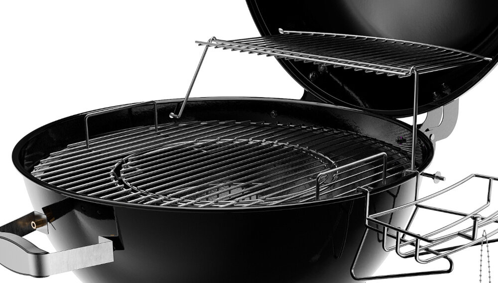 Grill węglowy KOLER Ember C2 zbliżenie na ruszty technologia MUVE GRID™ możesz korzystać z wielu akcesoriów do przyrządzania posiłków ruszt ze stali polerowanej średnica 54 cm środkowa część jest ruchoma możesz wstawić żeliwny ruszt kamień do pieczenia pizzy lub kociołek wszechstronne zastosowanie