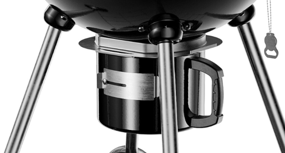 Grill węglowy KOLER Ember C2 zbliżenie na pojemnik do popiołu duży pojemnik regulowany wylot powietrza One-Move system wyjmowanie pojemnika jedną ręką czyszczenie grilla jest szybkie i bezproblemowe akcesoria