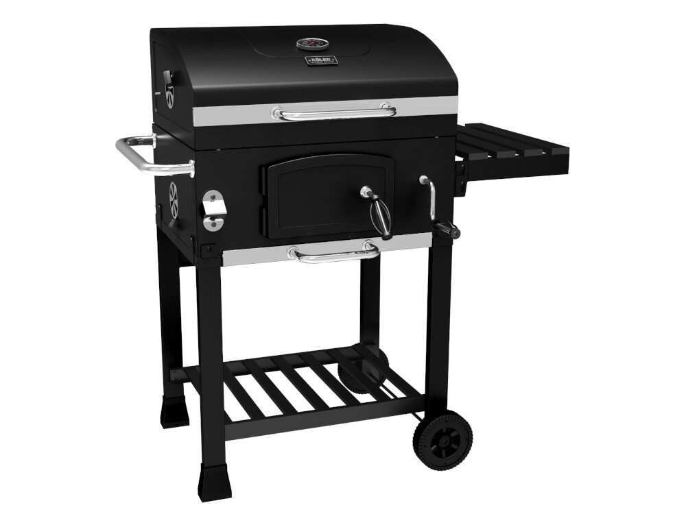 Grill węglowy KOLER Ember CH1 grill z zamkniętą pokrywą widoczny z boku grillowanie na świeżym powietrzu przygotowywanie różnorodnych dań
