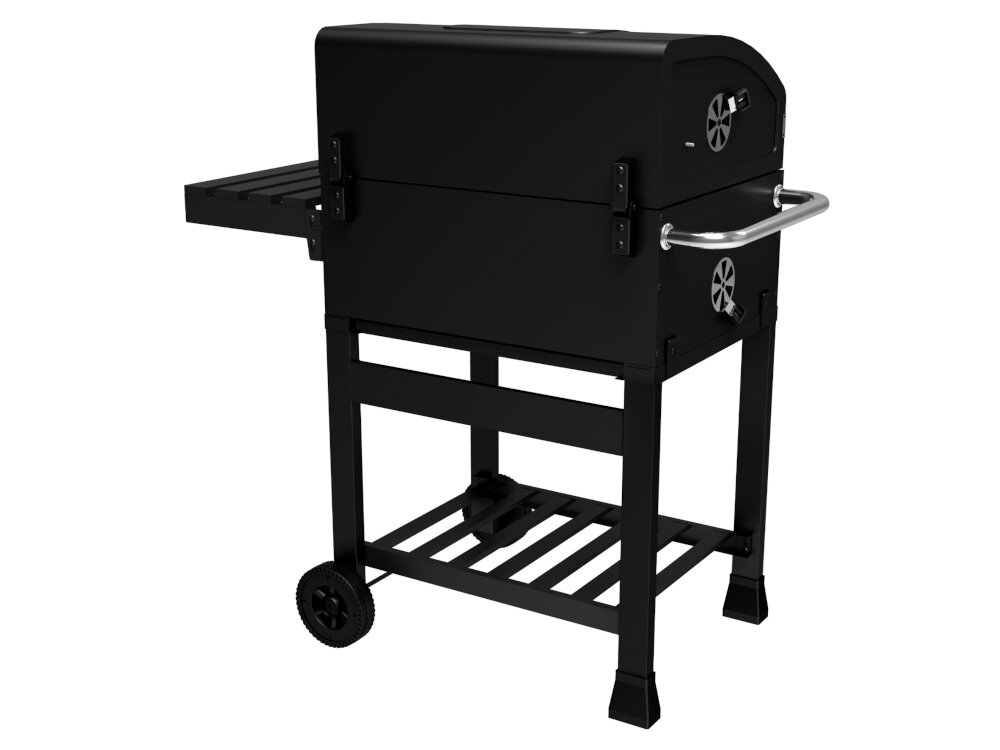 Grill węglowy KOLER Ember CH1 grill z zamkniętą pokrywą widoczny od tyły pokrywa i korpus z wysokiej jakości stali zabezpieczonej emalią porcelanową odporność na zarysowania
