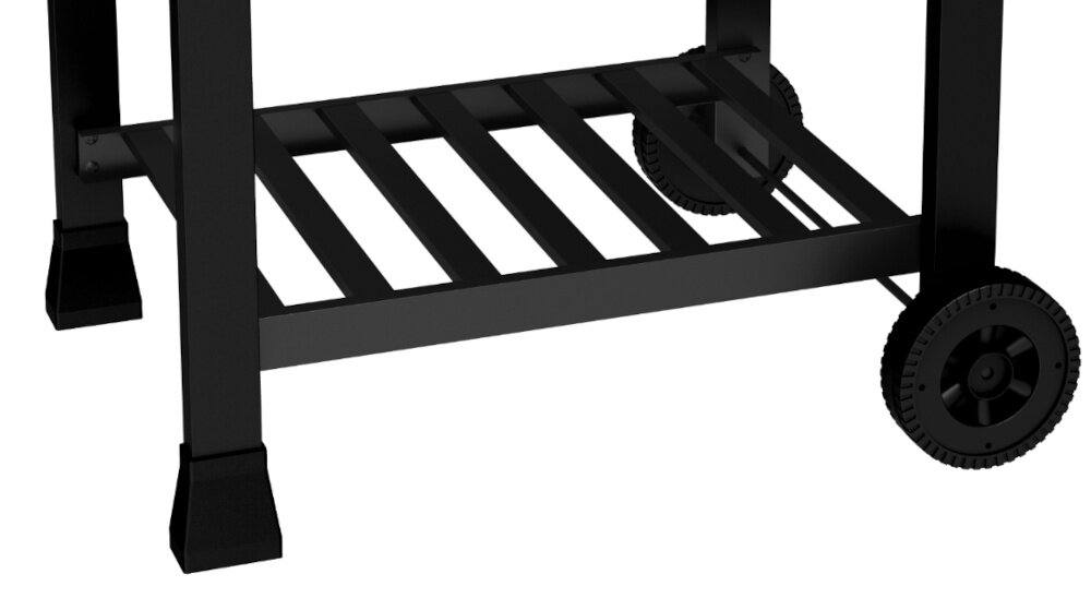 Grill węglowy KOLER Ember CH1 zbliżenie na nogi i kółka 4 stalowe nogi koła ułatwiające poruszanie się z grillem szerokie stopy półka boczna składana otwieracz do butelek