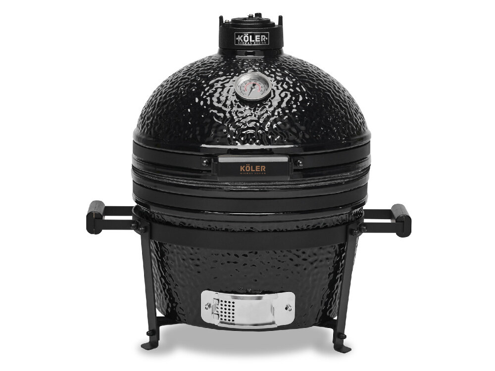 Grill węglowy KOLER Kamado EG16 grill z zamkniętą pokrywą materiał wykonania ceramika korpus pokrywa ściany o grubości 3 cm trwałość odporność akumulacja ciepła pochodzącego z płomienia gazowego ceramika nie zmienia smaku ani aromatu potraw
