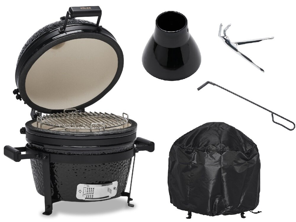 Grill węglowy KOLER Kamado EG16 grill z akcesoriami zestaw dwa ruszty pogrzebacz ceramiczny stojak na kurczaka uchwyt do wyjmowania rusztu dokumentacja