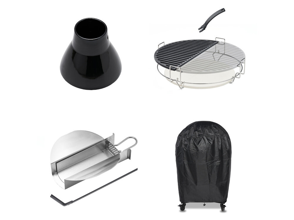 Grill węglowy KOLER Kamado EG21 zestaw akcesoriów ceramiczny stojak do trzymania kurczaka w pionie metalowy uchwyt do rusztów bezpiecznie zmienisz położenie rusztów zestaw narzędzi do usuwania popiołu zakrzywiony pogrzebacz i szuflada