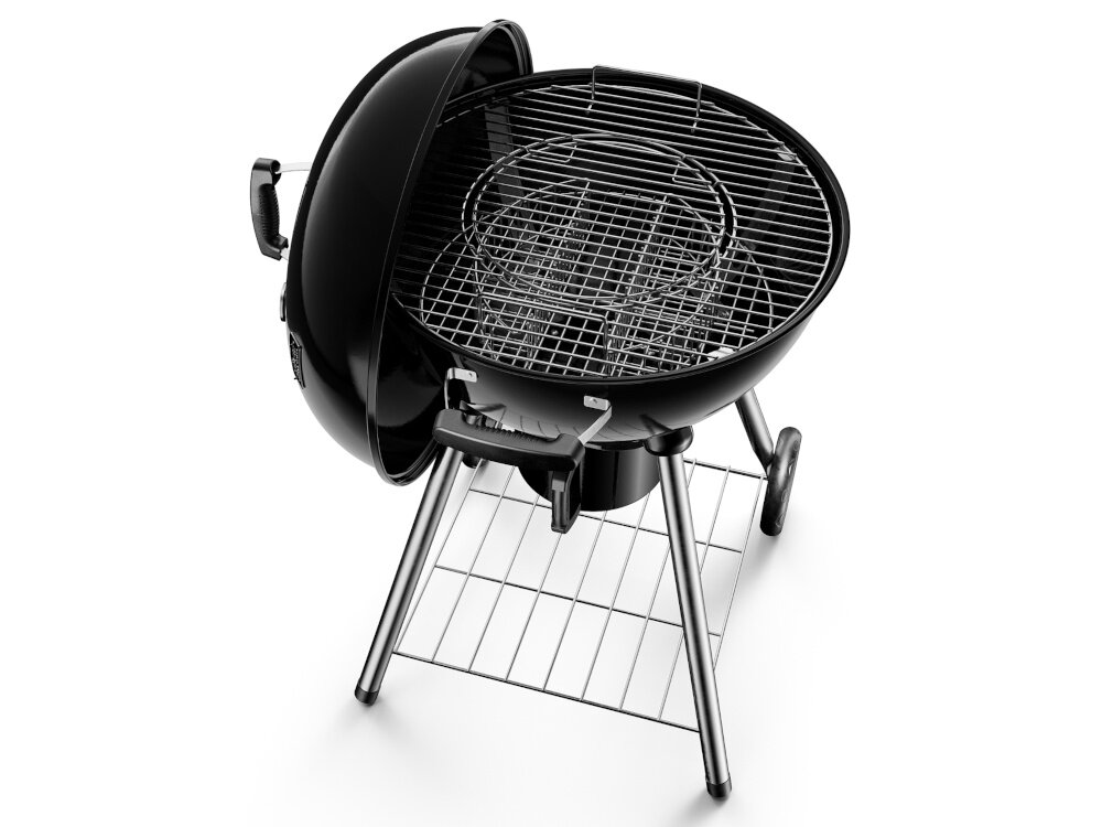 Grill węglowy KOLER Ember C1 grill widoczny od góry z otwartą pokrywą technologia MUVE GRID™ możesz korzystać z wielu akcesoriów do przyrządzania posiłków ruszt ze stali polerowanej średnica 54 cm środkowa część jest ruchoma możesz wstawić żeliwny ruszt kamień do pieczenia pizzy lub kociołek wszechstronne zastosowanie