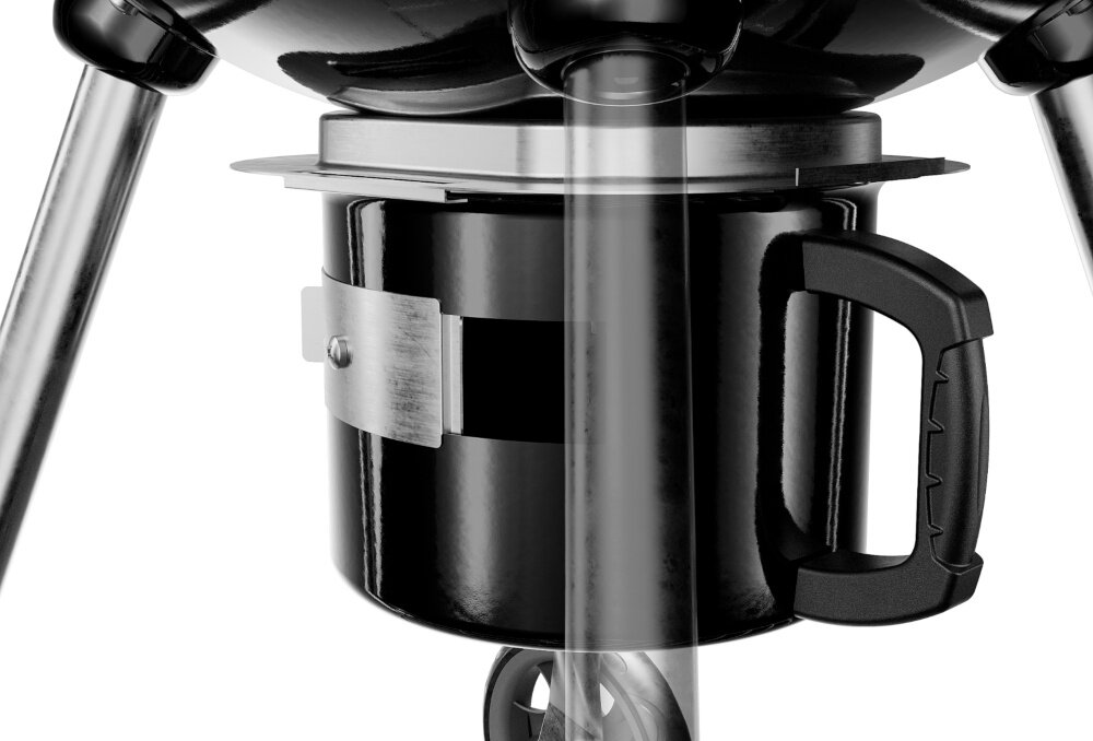 Grill węglowy KOLER Ember C1 zbliżenie na pojemnik do popiołu duży pojemnik regulowany wylot powietrza One-Move system wyjmowanie pojemnika jedną ręką czyszczenie grilla jest szybkie i bezproblemowe