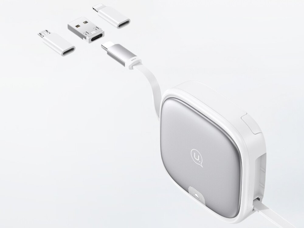 Kabel 3w1 USAMS US-SJ650 z pudełkiem
            kabel i różne końcówki na jasnym tle usbc lightning microusb 3w1 ładowanie