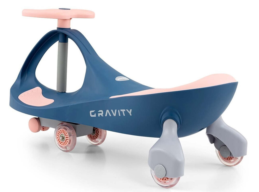 Jeździk MILLY MALLY Gravity Granatowo-różowy dziala dzieki naturalnym ruchom dziecka rozwoj zmyslu rownowagi wzmocnienie miesni dziecko jako sila napedowa dla dzieci od 3 do 5 roku zycia