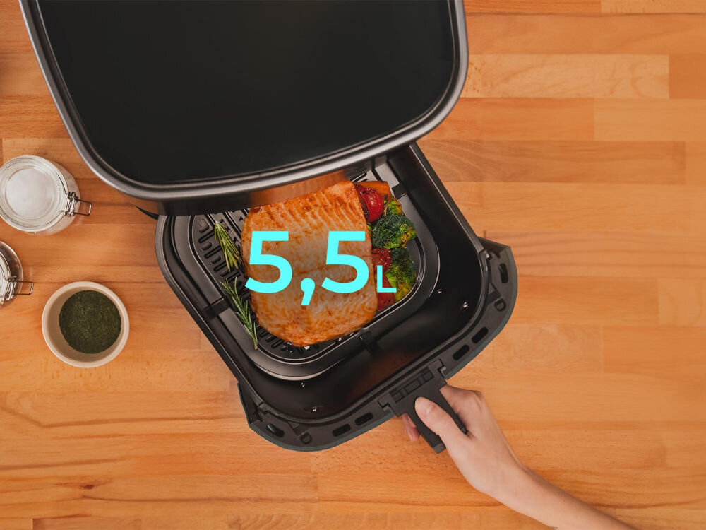 Frytownica CECOTEC Cecofry fantastik 5500 5.5L zdrowe gotowanie wymiary 35 x 30,5 x 27 cm funkcjonalność stylowy design smaczne posiłki pojemnośc 5,5 l moc 1500 W szybkie efektywne gotowanie zdrowe posiłki 