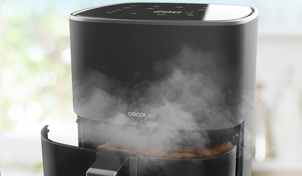 Air Fryer Frytkownica beztłuszczowa CECOTEC Fantastik 5500 Pack 5.5L technologia PerfectCook równomierne gotowanie potraw cyrkulacja gorącego powietrza równomierne podgrzewanie chrupiące na zewnątrz miękkie w środku tylne otwory wentylacyjne skuteczne rozprowadzanie ciepła