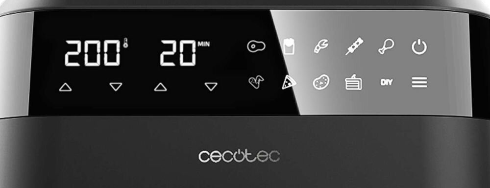 Frytownica CECOTEC Cecofry experience window 6000 wyświetlacz konstrukcja wyświetlacza kucharza zapala się podczas gotowania dodaje elegancji zwiększa funkcjonalność czytelny ekran komfortowa intuicyjna obsługa
