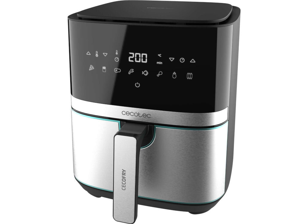 Frytownica CECOTEC Full inox 5500 pro 5.5L bezpieczeństwo użytkowania system ochrony przed przegrzaniem zapobieganie awariom regulacja czasu gotowania zwiększony komfort użytkowania waga 4 kg stabilna łatwa do przenoszenia zdrowe smaczne łatwe do przygotowania potrawy 