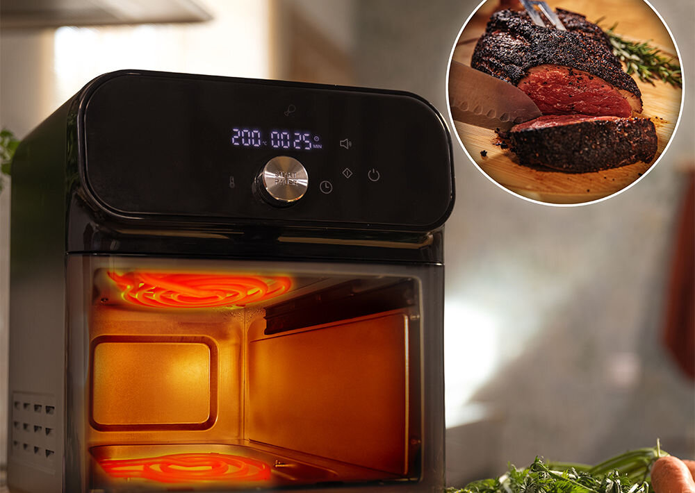 Frytownica CECOTEC Smokin duo 6000 6 L funkcja frytkownicy beztłuszczowej możliwość wędzenia podwójna grzałka perfekcyjne przyrumienienie dań bardziej efektywne gotowanie oszczędność czasu równomierna smaczne rezultaty