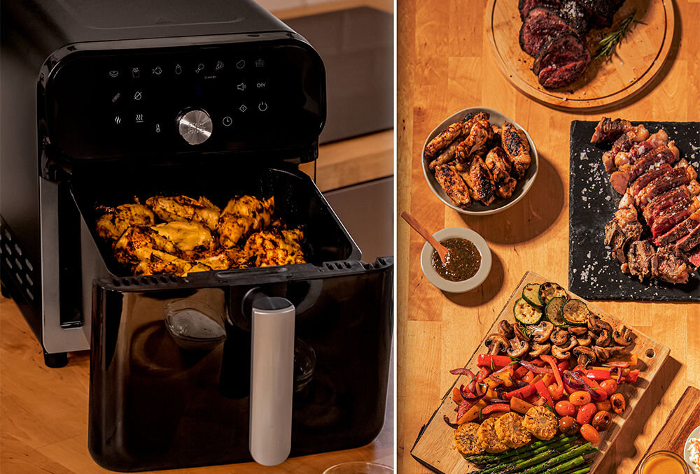 Frytownica CECOTEC Smokin duo 6000 6 L większe porcje jedzenia pojemność 6 litrów jednoczesne przyrządzenie większej ilosci potraw wygodne rodzinne obiady spotkania towarzyskie moc 2200 W szybkie nagrzewanie i gotowanie prostsze szybsze przygotowywanie posiłków 