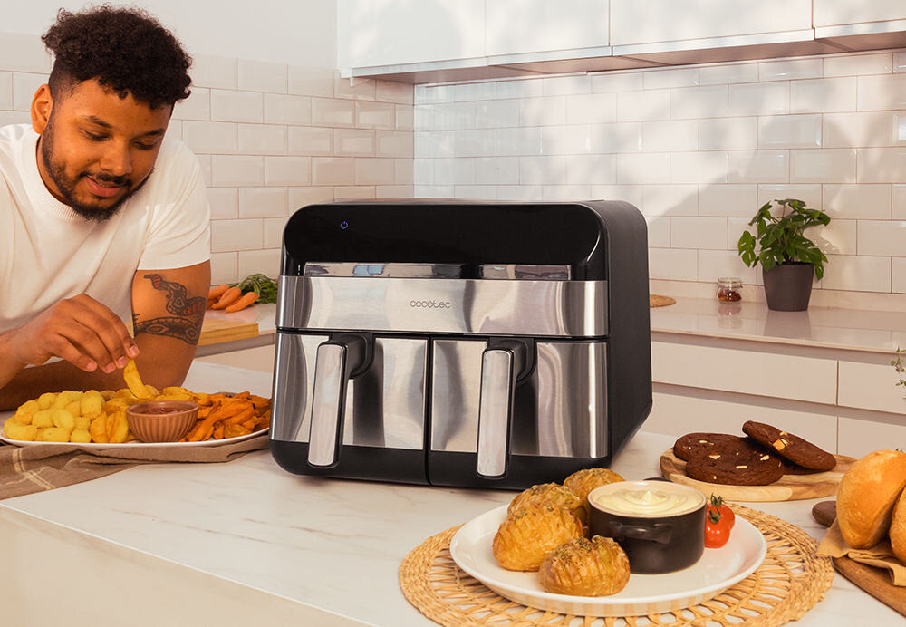 Frytownica CECOTEC Cecotec Cecofry Advance 9000 Inox stylowe wykończenie stal nierdzewna trwałość dodaje elegancji panel dotykowy komfort użytkowania intuicyjny szybkie precyzyjne ustawienie parametrów dla osób dbających o zdrowie możliwość gotowania z minimalną ilością tłuszczu smaczne zdrowe posiłki 