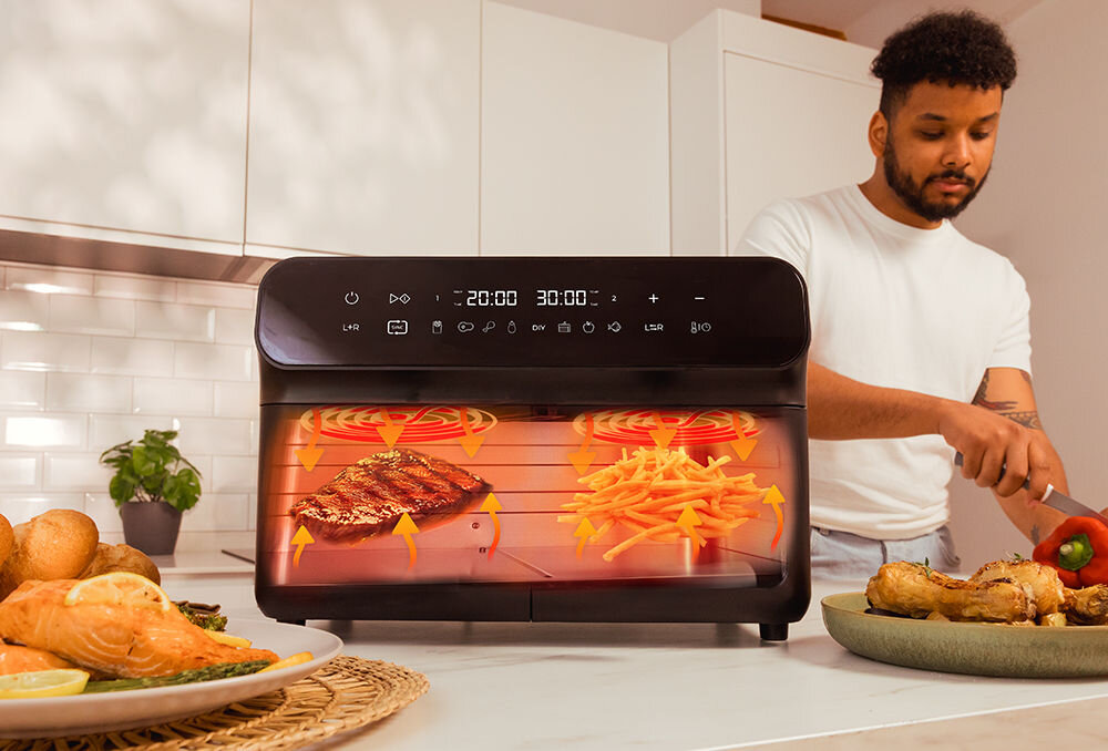 Frytownica CECOTEC Cecotec Cecofry Advance 9000 Inox technologia gorącego powietrza PerfectCook równomierne rozprowadzenie ciepła wewnątrz kosza idealnie chrupiące z zewnątrz miękkie w środku solidne wykonanie praktyczne funkcje 