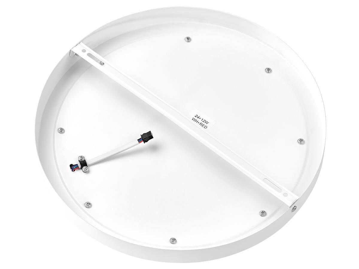 Plafon TRACER Lumi Round TRAOSW47320 biały, rozwiązanie, niezależne, centralna, boczna, na białym tle tył plafonu od góry