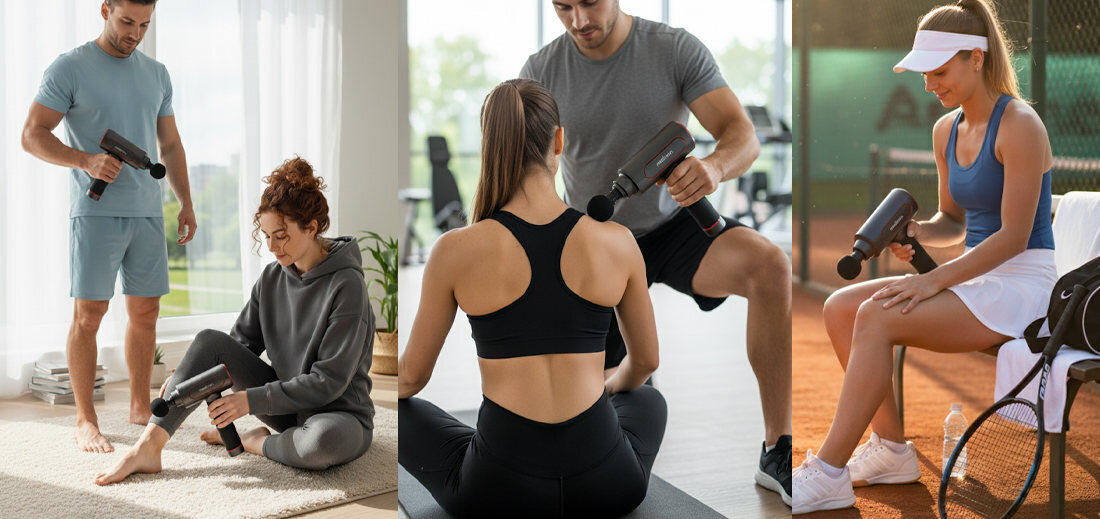 Masażer ręczny Gun MEDIVON Pro X2 Bogaty zestaw akcesoriów 6 wymiennych głowic masujących od karku, przez plecy i ramiona, aż po nogi i stopy solidne etui