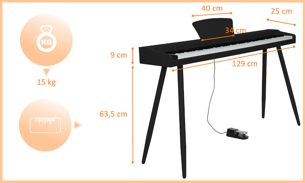 Pianino cyfrowe MUSICMATE MM-P20-B Czarny waga wymiary