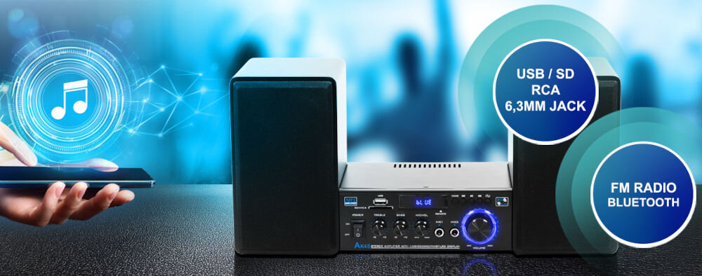 Zestaw Karaoke MUSICMATE MM-SC990 DiscoPack dwa głośniki o impedancji 4-16Ω dwa przewodowe mikrofony jack 6,3 mm) możliwość niezależnej regulacji głośności mikrofonów
i muzyki