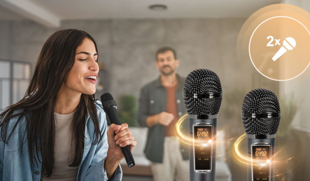 Power audio MUSICMATE MM-SK70 Singowl moc 15 + 15 W 13 efektów dźwiękowych i filtrów pogłos ducking filtry wokalu wybór EQ regulacja głośności Bluetooth microSD USB-A AUX jack 3,5 mm