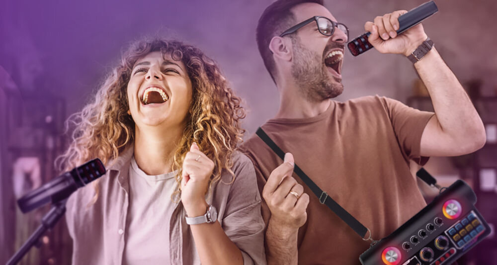 Zestaw do Karaoke i Streamingu MUSICMATE MM-SC450 MusicParty wielofunkcyjny zestaw bezprzewodowe mikrofony efekty dźwiękowe na żywo wbudowane głośniki kolorowe podświetlenie kompatybilność z wieloma urządzeniami funkcja głośnika bluetooth