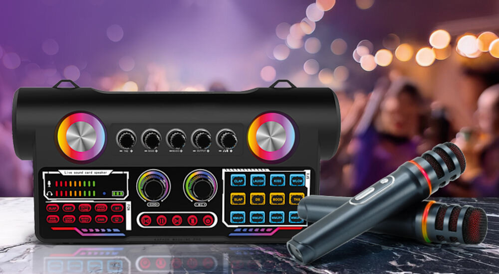 Zestaw do Karaoke i Streamingu MUSICMATE MM-SC450 MusicParty 25 efektów i filtrów efekty dostępne w czasie rzeczywistym dwa mikrofony bezprzewodowe
