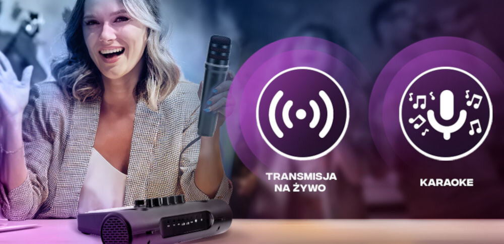 Zestaw do Karaoke i Streamingu MUSICMATE MM-SC450 MusicParty kolorowe podświetlenie przycisków i głośników efekty świetlne