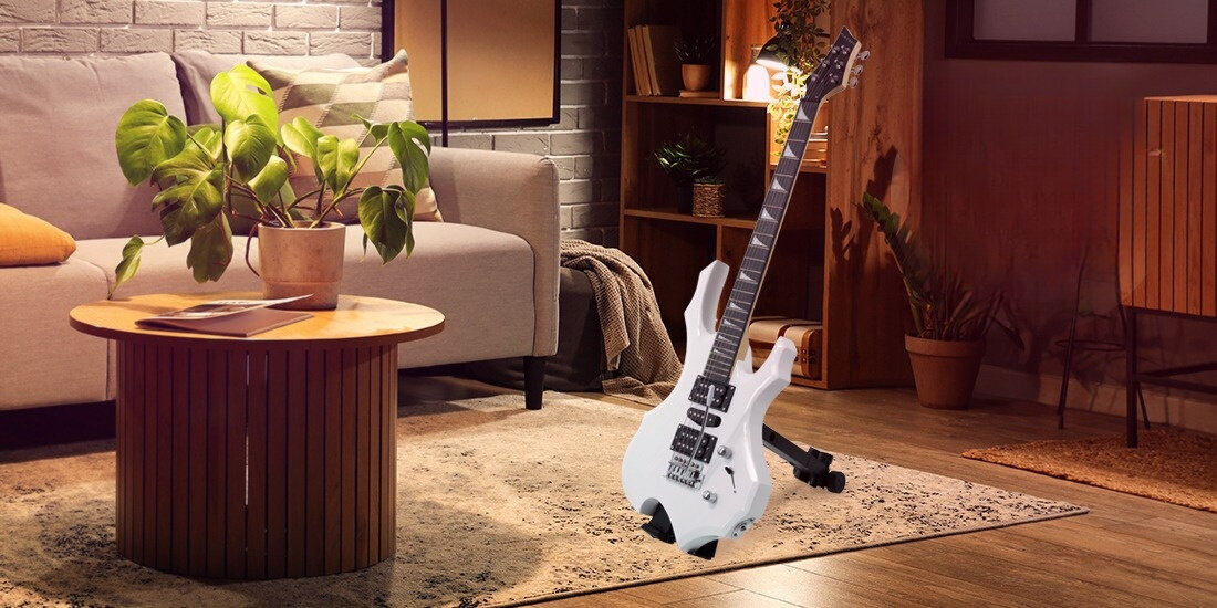 Gitara elektryczna MUSICMATE MM-G170 Odyssey Biały dynamiczny kształt błyszczące wykończenie zachwycający design