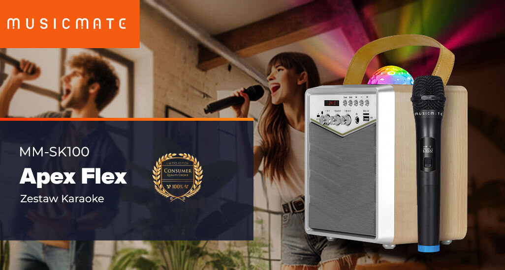 Power audio MUSICMATE MM-SK100 Apex Flex Mikrofon Karaoke Biały