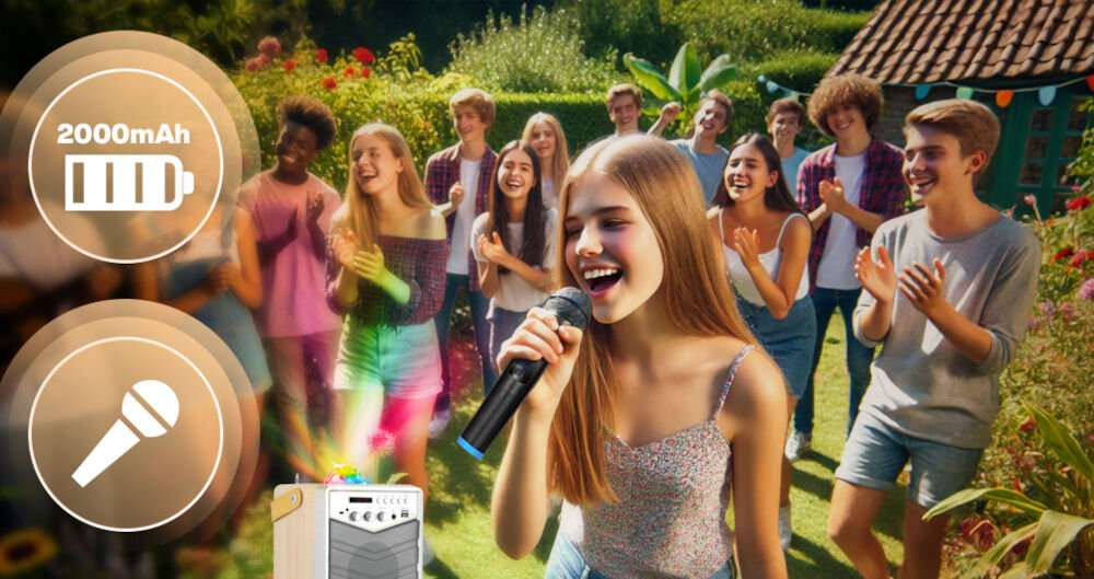 Power audio MUSICMATE MM-SK100 Apex Flex Mikrofon Karaoke Biały wbudowany akumulator o pojemności 2000 mAh do 5 godzin odtwarzania dźwięku bez potrzeby ładowania bezprzewodowy mikrofon, regulacja głośności, efekt pogłosu
lekka konstrukcja ok. 2,5 kg solidny uchwyt