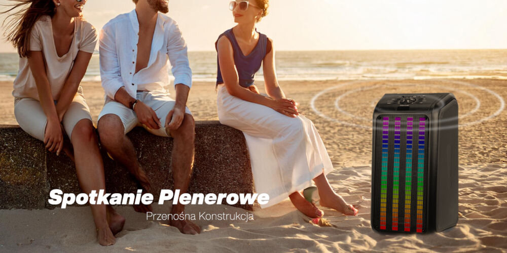 Power audio MUSICMATE MM-SC950 DiscoJam Mikrofon Karaoke Czarny dynamiczne podświetlenie RGB LED możliwość wyboru różnych trybów i kolorów podświetlenia synchronizacja podświetlenia z rytmem odtwarzanych utworów