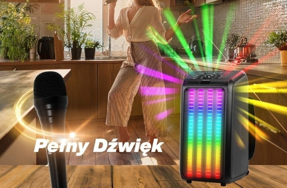 Power audio MUSICMATE MM-SC950 DiscoJam Mikrofon Karaoke Czarny obsługa bluetooth USB-A AUX kart microSD możliwość sparowania urządzeń mobilnych funkcja nagrywania wbudowane radio FM
