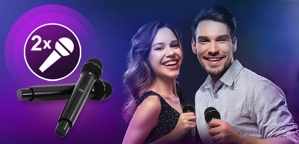 Zestaw Karaoke MUSICMATE MM-SC400 SonicVoice komponenty wspierane przez technologię Hi-Res Audio bezprzewodowe mikrofony w zestawie