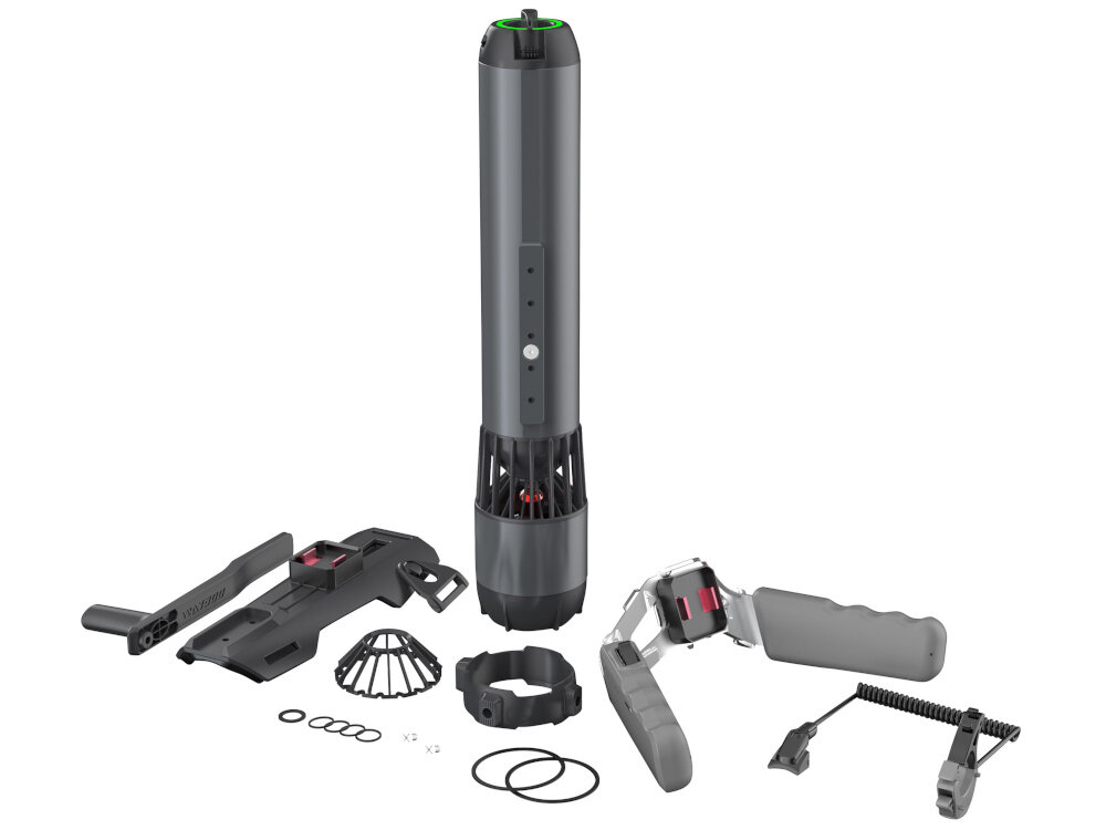 Skuter podwodny WAYDOO Subnado Czarny + zestaw startowy zestaw na białym tle