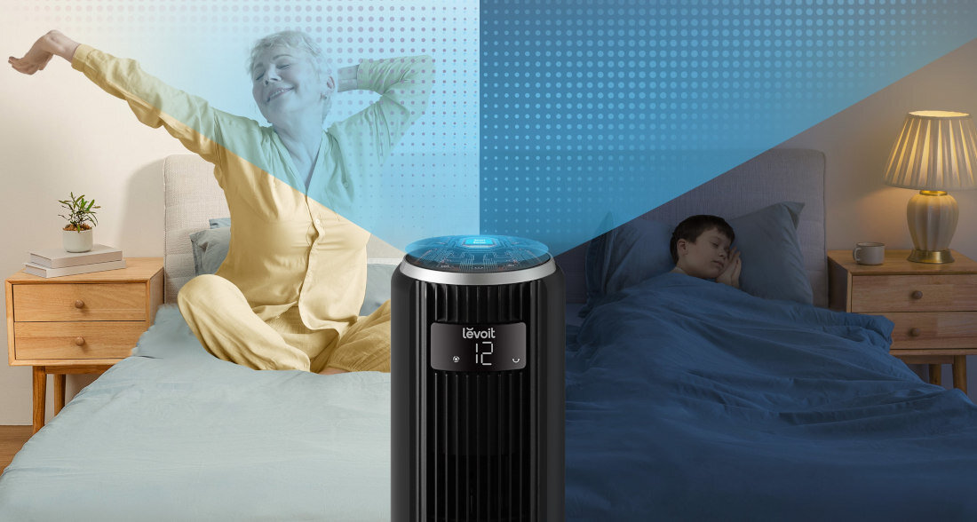 Wentylator LEVOIT TempSense 36 DC Timer od 1 do 12 godzin zakres ustawienia zaprogramowanie wyłączył się automatycznie