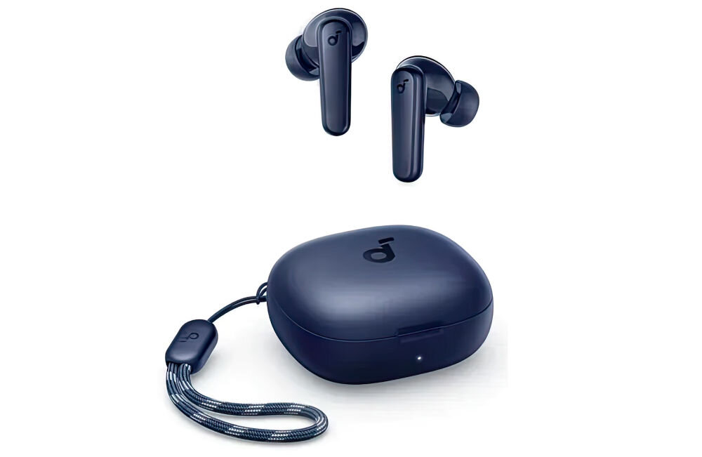 Słuchawki dokanałowe SOUNDCORE R50i v2 IPX5 wodoodporne dynamiczne membrany trening podróż, słuchawki dokanałowe z etui ładującym po skosie na białym tle