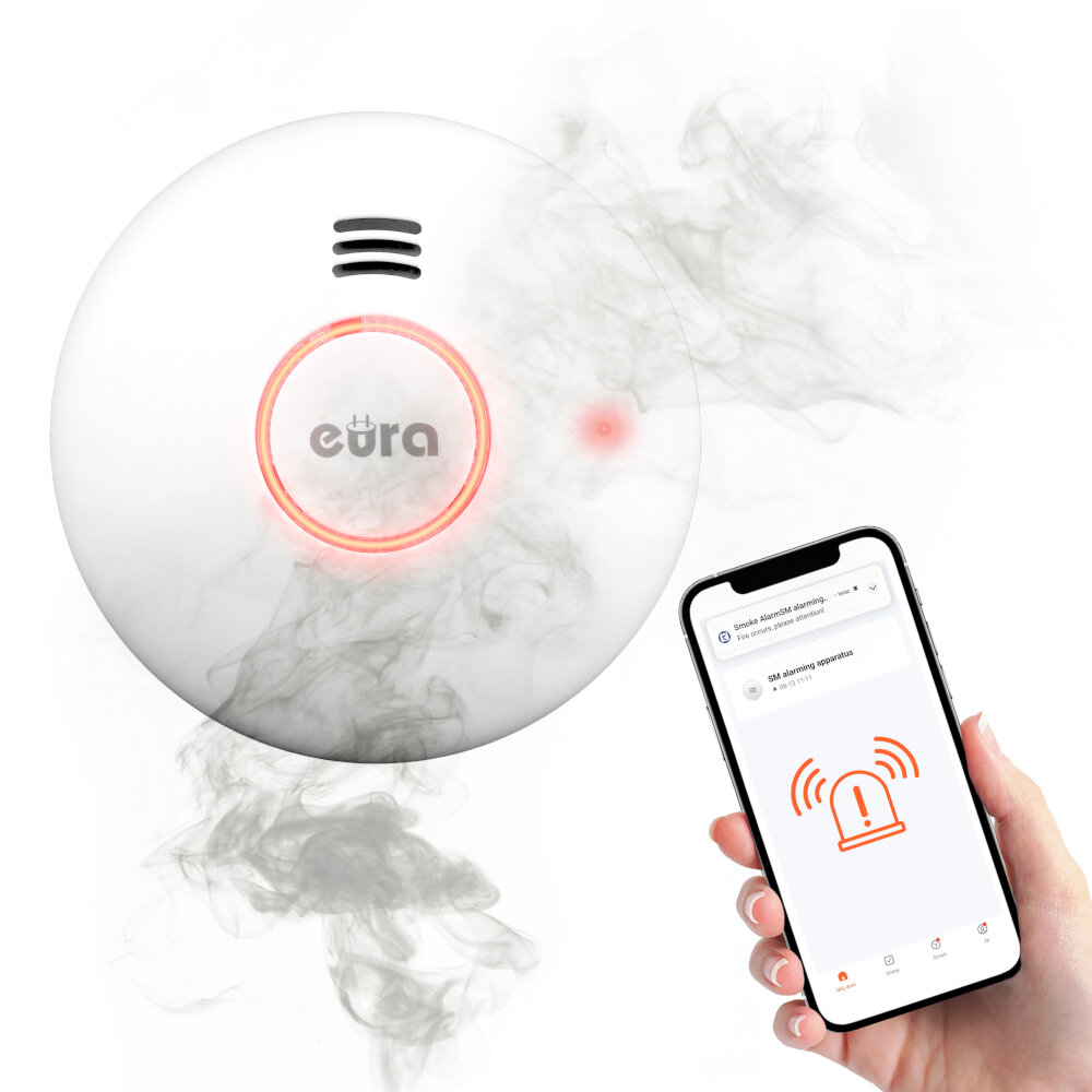 Czujnik dymu SD-72A2-TY precyzyjny sensor fotooptyczny wpsolpraca z aplikacja Tuya Smart powiadomienia na telefon