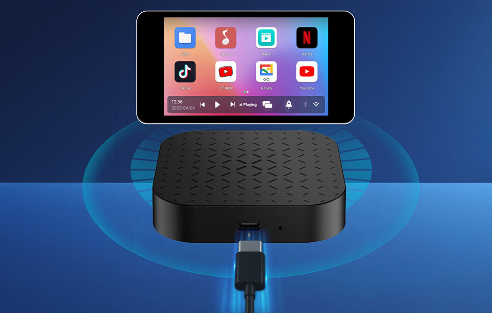 Adapter CARLINKIT TBox Basic Bezprzewodowy CarPlay Czarny prosta instalacja USB-A USB-C Wi-Fi 2.5 GHz 5 GHz Bluetooth 4.2 BLE i 5.0 BLE