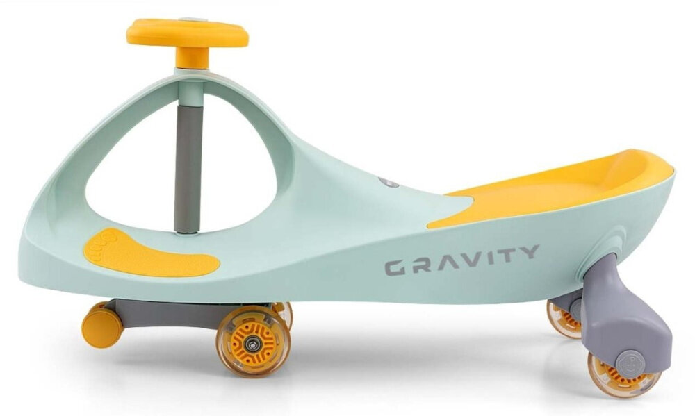 Jeździk MILLY MALLY Gravity Limonkowo-żółty innowacyjny pojazd zabawa wspiera rozwoj unikalna konstrukcja sila grawitacji ruchy ciala dziecka poprawa kondycji nauka koordynacji ruchowej