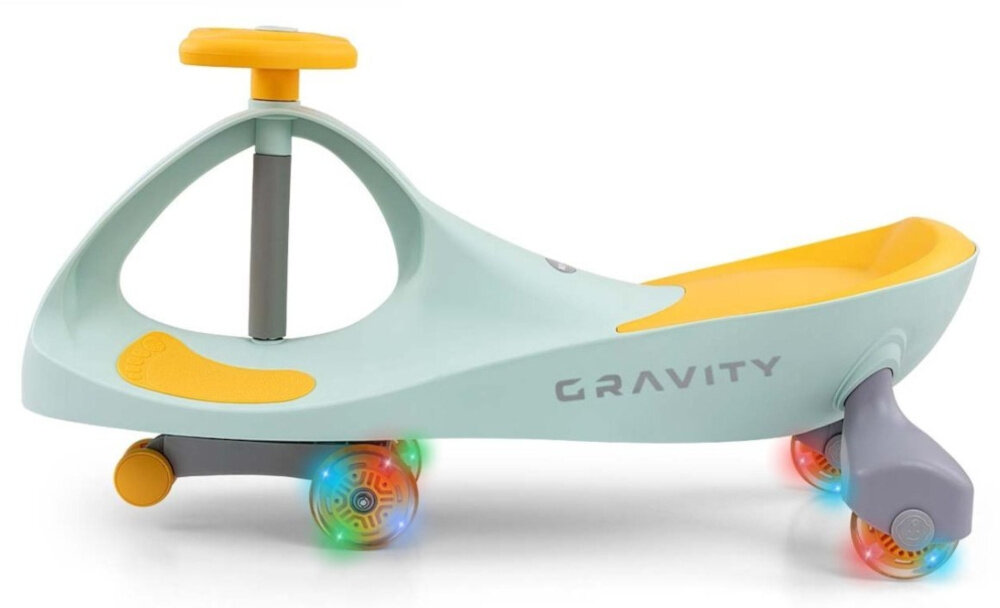 Jeździk MILLY MALLY Gravity Limonkowo-żółty 4 swiecace kolka LED srednica 9 cm emituja kolorowe swiatla spelnia europejskie normy bezpieczenstwa