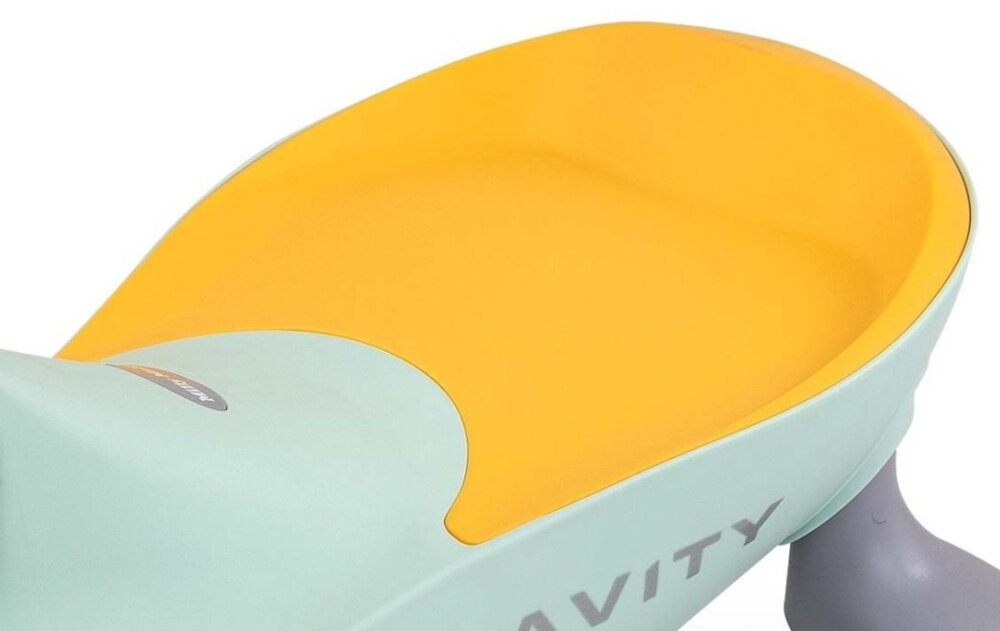 Jeździk MILLY MALLY Gravity Limonkowo-żółty stabilna szeroka podstawa nisko polozony srodek ciezkosci bezpieczna jazda obciazenie do 50 kg wyprofilowane siedzisko piankowa oslona kierownicy