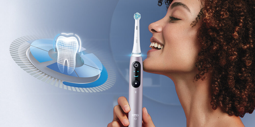Szczoteczka magnetyczna ORAL-B iO 9 Special Edition Różowy wbudowana sztuczna inteligencja monitorowanie procesu mycia trzy wymiary 3D analiza kazdego rucvhu szczoteczki dokładniejsze bardziej efektywne szczotkowanie optymalna czystość higiena każdego dnia