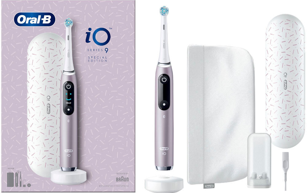 Szczoteczka magnetyczna ORAL-B iO 9 Special Edition Różowy wymienna końcówka etui podróżne ładowarka kosmetyczka z zapieciem magnetycznym uchwyt
