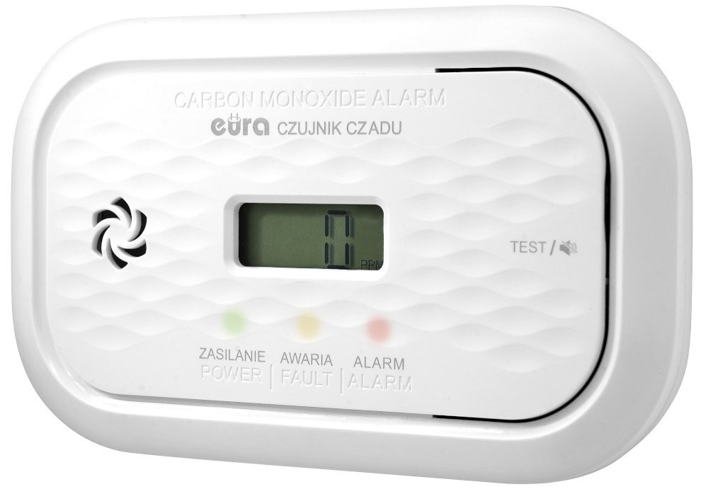 EURA CD-72A2v4300/B kontrolę nad jakością powietrza tlenku węgla niewidoczny, bezwonny i groźny gaz uruchomienie alarmu - czujnik na białym tle