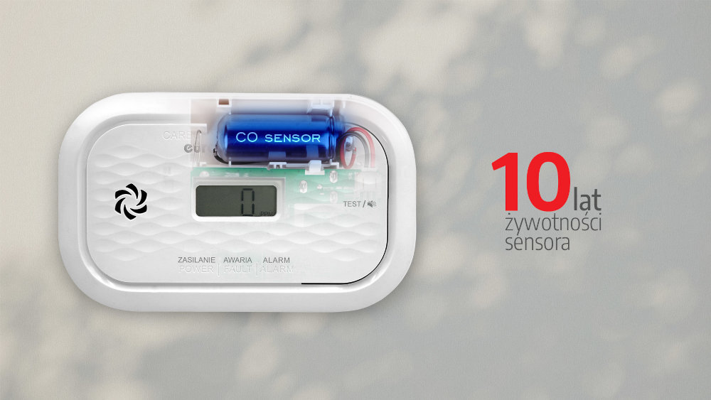 Czujnik tlenku węgla (czadu) EURA CD-72A2v7300/B zaawansowany sensor elektrochemiczny 10 lat elektroniczny układ sterujący oszczędność energii