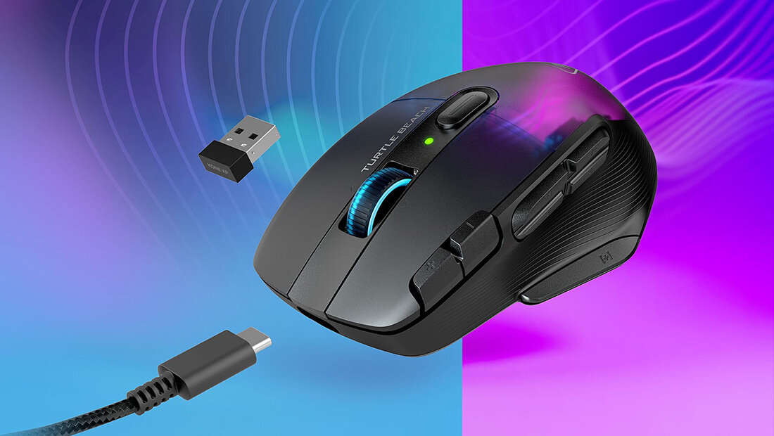 Turtle Beach Kone XP Air Black czujnik optyczny Owl-Eye 19K DPI ślizgacze z tworzywa PTFE przełączniki optyczne TITAN NVIDIA Reflex
