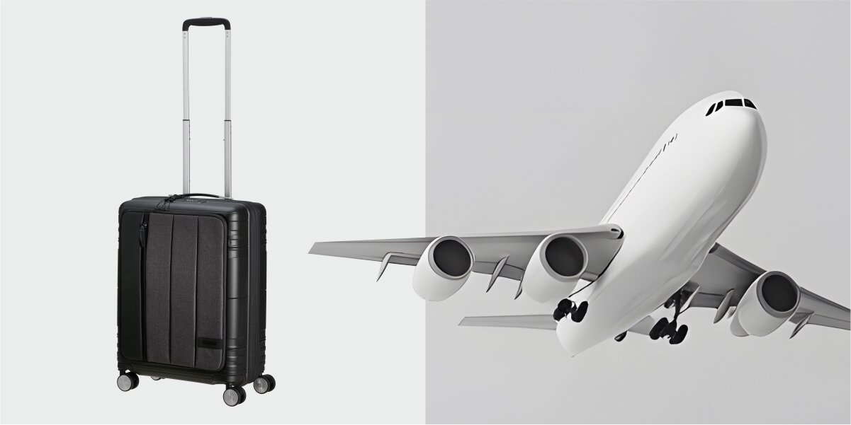 WALIZKA AMERICAN TOURISTER HELLO CABINE SPINNER 55 CZARNY samolot tył zamknięta Pomieści to co trzeba zwiększenie pojemności z 39 l na 45 l regulowana rączka waga 2,9 kg
